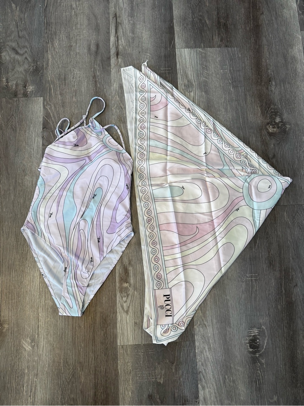 Emilio Pucci Lavender and Mint Swirl One-Piece with PUCCI Tag